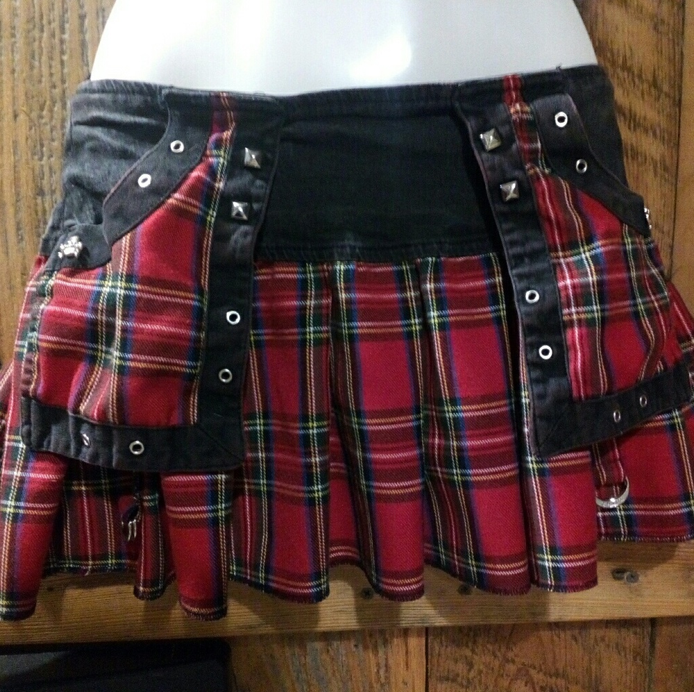 Tripp NYC Plaid & Denim Punk Mini Skirt